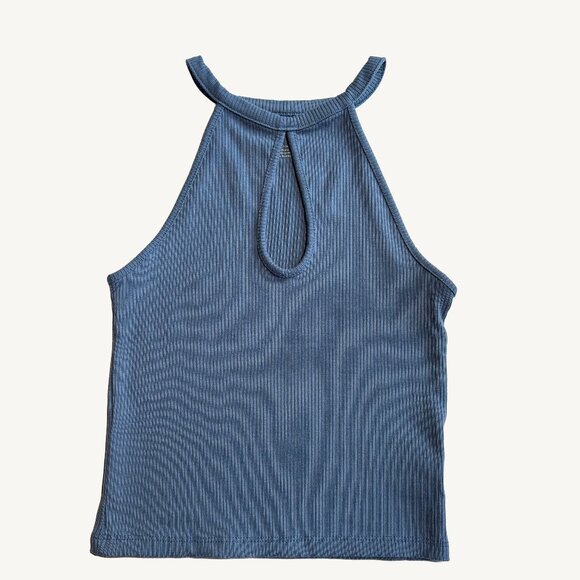 American Eagle Ribbed Cropped Blue Tank Top with Chest Keyhole Size Small - Picture 1 of 9